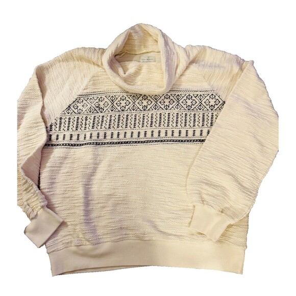 Lucky brand cowl neck sweater ivory Sz. XL  black geometric thread design NEW - Picture 7 of 8